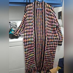 Multicolor Knit Cardigan with Fringe